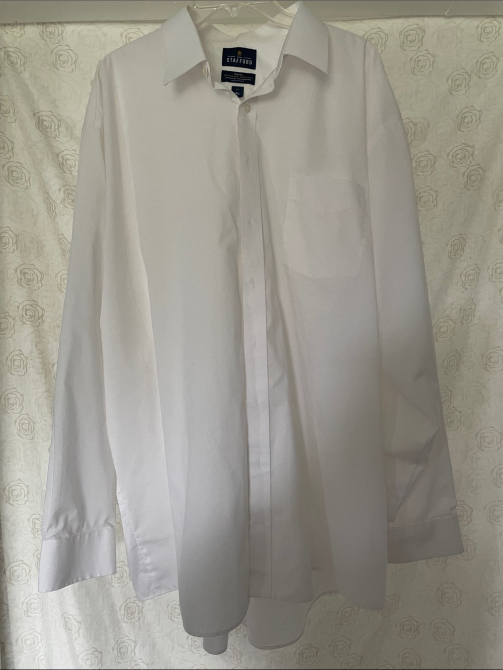 Stafford Men's White Long-Sleeve Dress Shirt with Point Collar